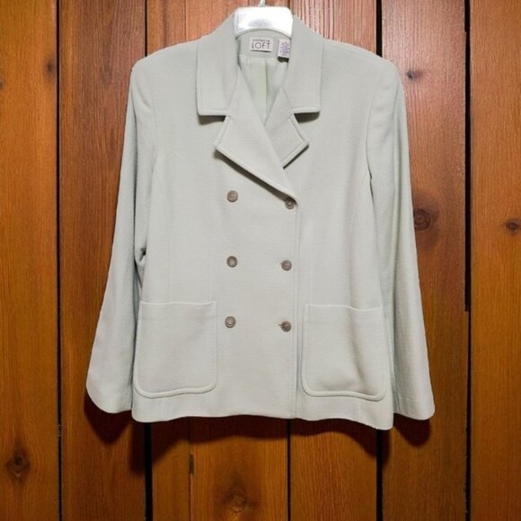 Ann Taylor Loft Wool Jacket Mint Green Double Breasted with Pockets - Picture 1 of 10